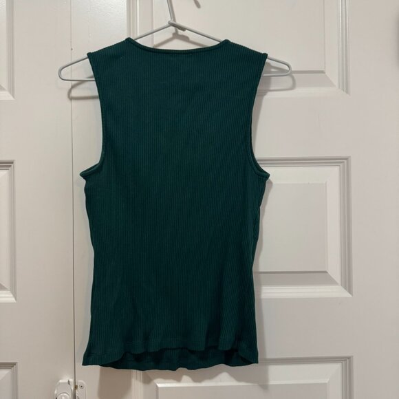 Ribbed Sleeveless Top – Forest Green Asymmetrical Neck - Picture 5 of 5